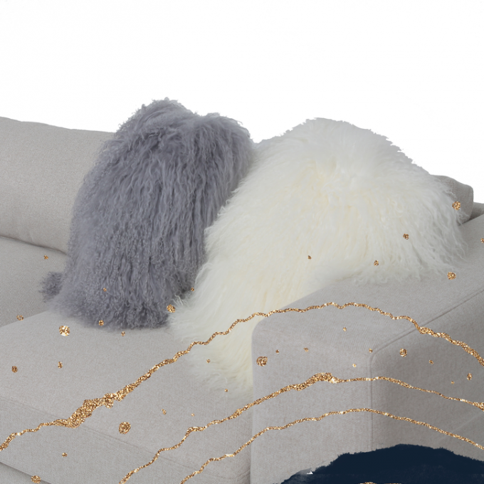 Σύγχρονος 3 Seater Λ μορφής τμηματικός καναπές βελούδου υφάσματος άσπρος 1