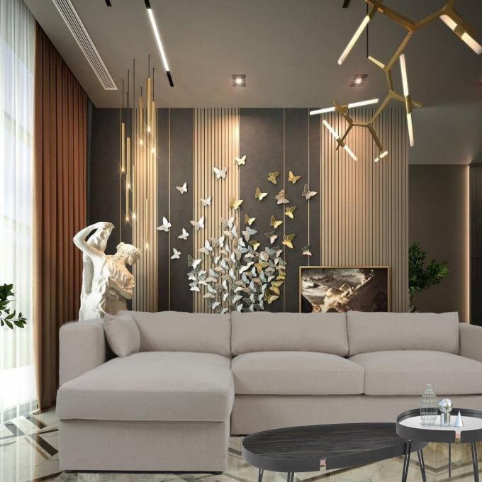 Σύγχρονος 3 Seater Λ μορφής τμηματικός καναπές βελούδου υφάσματος άσπρος 3