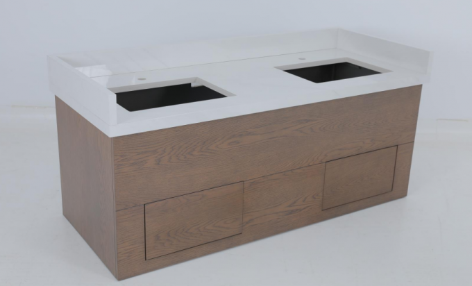 Εμπορικό ξενοδοχείο Oak Veneer βλασμένο μπάνιο ματαιοδοξία με ξύλινη κονσόλα 2