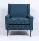 Living Room Blue Fabric Single Armchair Sofa Wood Frame Modern Comfortable