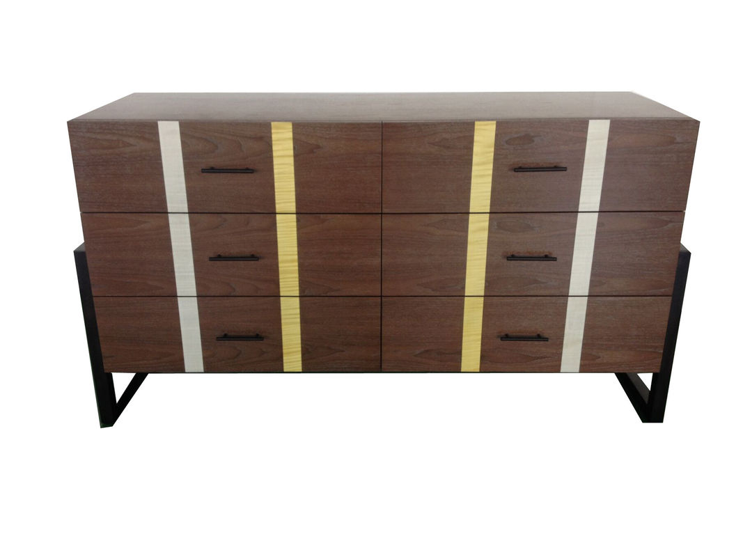 Black Metal Base Wooden Six Drawer Dresser For Hotel Bedroom Furniture