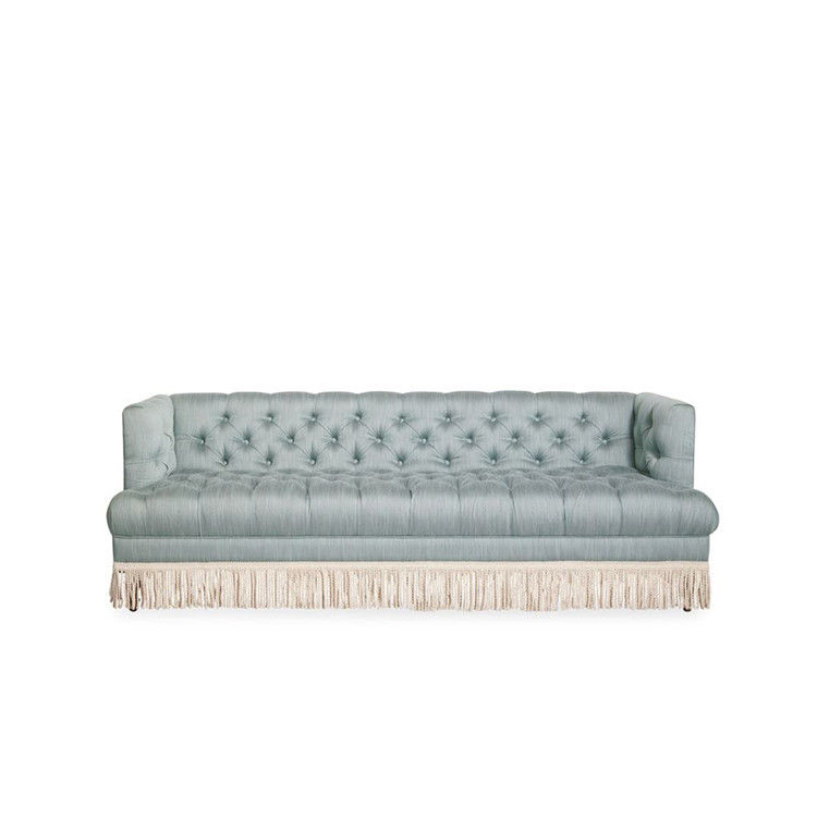 New Design Classics Style Living Room Sofa  3 Seater Grey Velvet Fabric Sofa With Fashionable Tasseles