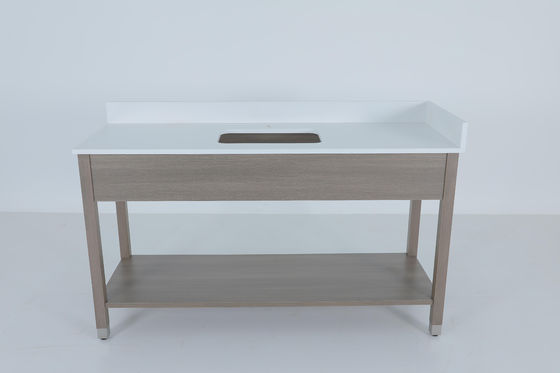 Καλή τιμή. Μεταλλική σιδερένια λευκή πέτρα πάνω και πίσω σφουγγαρισμός ματαιοδοξία με ξύλινο ράφι σε απευθείας σύνδεση